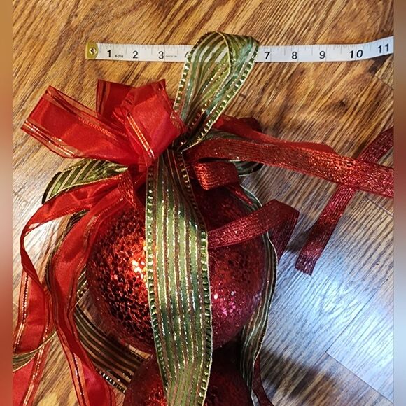Hanging Christmas Decor for Door or Wall Red Styrofoam Balls with Shiny Ribbons - Picture 6 of 8